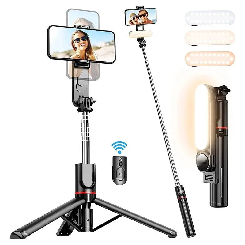 2025 New L15 Wireless Selfie Stick Tripod Stand Foldable Monopod with Led Light for Smart phones - LKBA