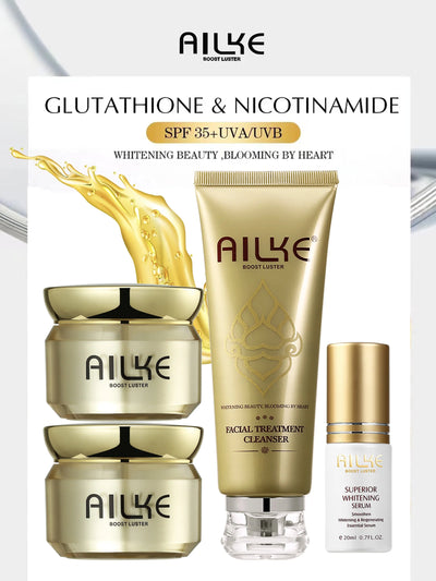 AILKE Lightening Facial Skin Care Cream With Glutathione, Reduce Dark Spots, Improve Dull Skin, Moisturizing Face Clean Set - LKBA
