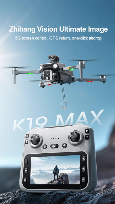 New K19 Max Drone 4.5-Inch Large Screen 360° Obstacle Avoidance GPS Positioning Optical Flow Positioning RC Airdrop Device - LKBA