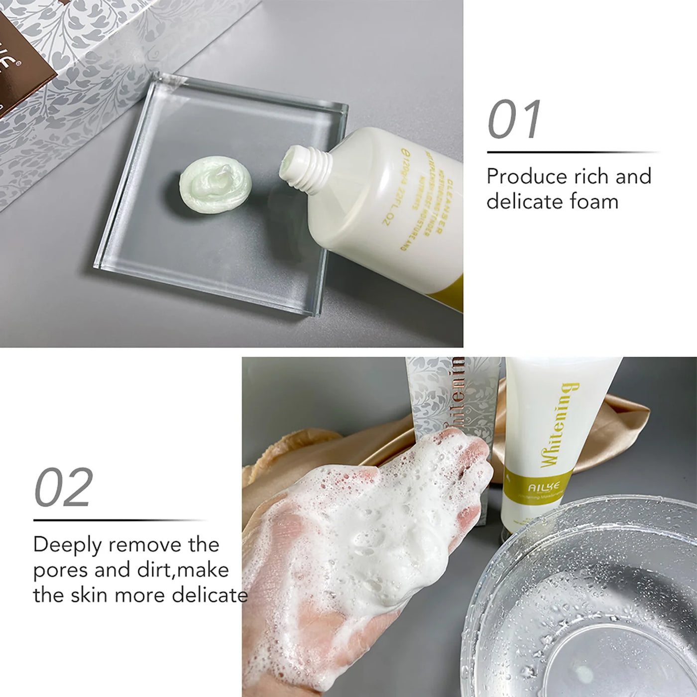 AILKE Whitening Anti-wrinkle Freckle Face Cream With Collagen Hyaluronic Acid Rose Skin Care Women Korean Facial Moisturizer Set - LKBA