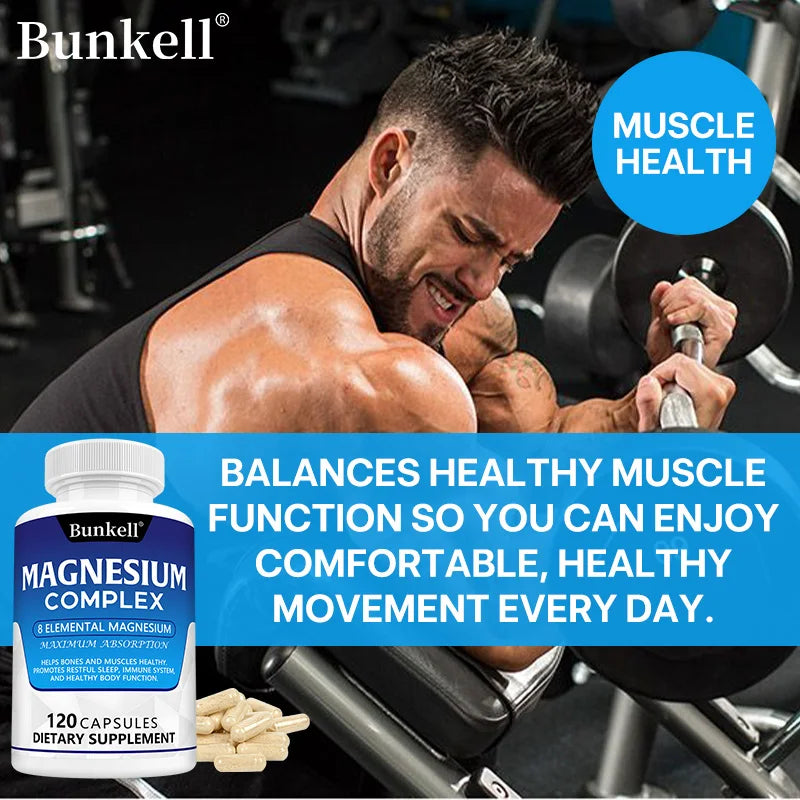 Magnesium Complex Capsules - Support Muscle, Bone, Heart Health, Improve Sleep, Stress & Anxiety Relief - Dietary Supplement - LKBA