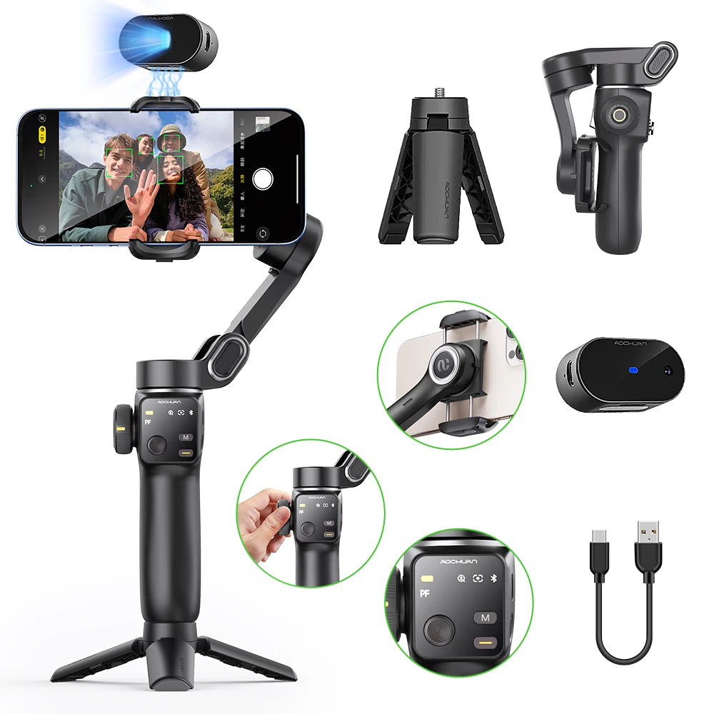 Handheld Anti-shake Gimbal Stabilizer Travel Extended Selfie Stick Face Tracking Phone Stand - LKBA