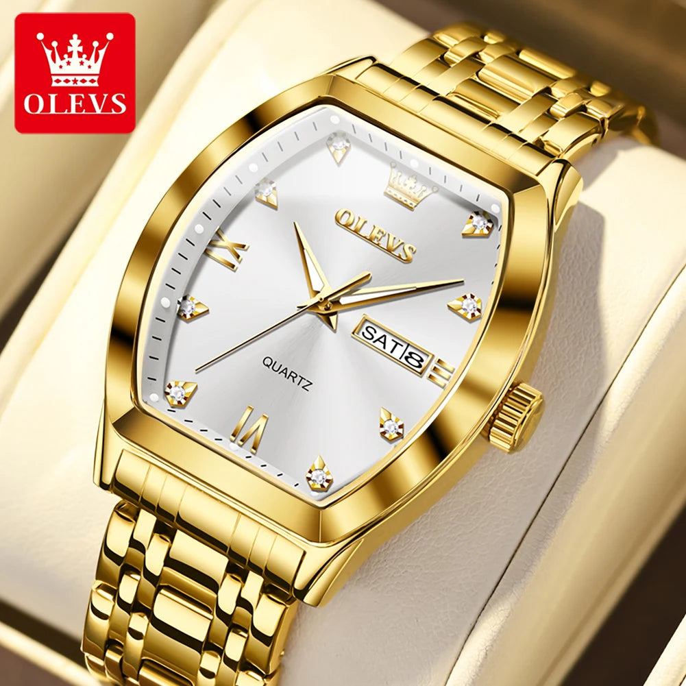 OLEVS New Men's Watches Quartz Luxury Gold Watch Classics Tonneau Dial Top Brand Waterproof Luminous Quartz Watch for Men 5528 - LKBA