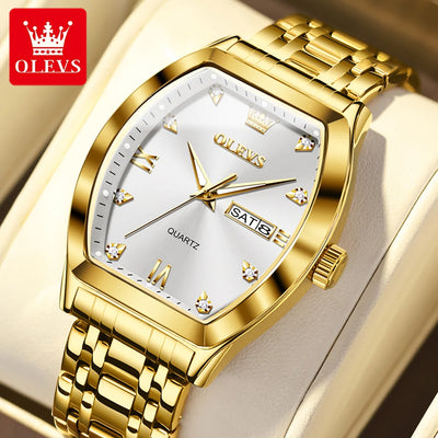 OLEVS New Men's Watches Quartz Luxury Gold Watch Classics Tonneau Dial Top Brand Waterproof Luminous Quartz Watch for Men 5528 - LKBA