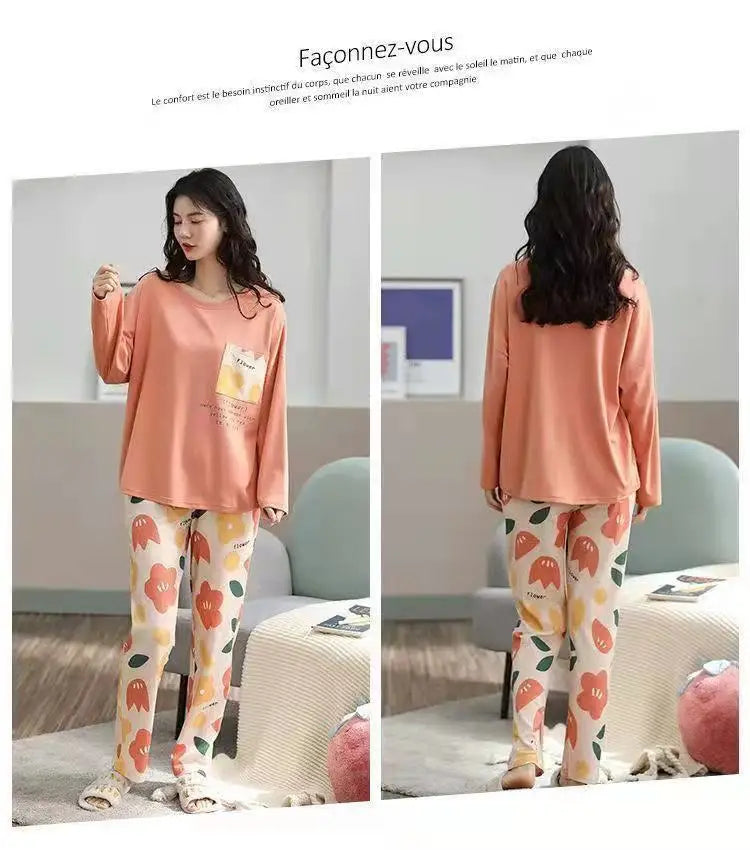 Spring and Autumn New Ladies Pajamas Homewear Set of Long-Sleeved Autumn and Winter Homewear Women Plus Size Pajamas Set - LKBA