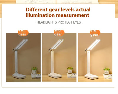LED double-head desk lamp, 3-level dimmable touch night light, USB rechargeable, eye-protection, foldable bedside reading desk - LKBA