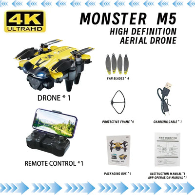 M5 Drone Professional 8K Wide-Angle HD Triple Camera Wi-Fi FPV Height Hold RC Drone Aircraft Quadrotor Adult - LKBA