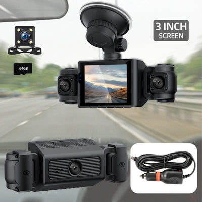 Dash Cam W/ IR Night Vision Loop Recording 3" IPS Screen 360° Rotatable 1080P 4 Camera Front/Rear/Left/Right Cars Driving DVR - LKBA