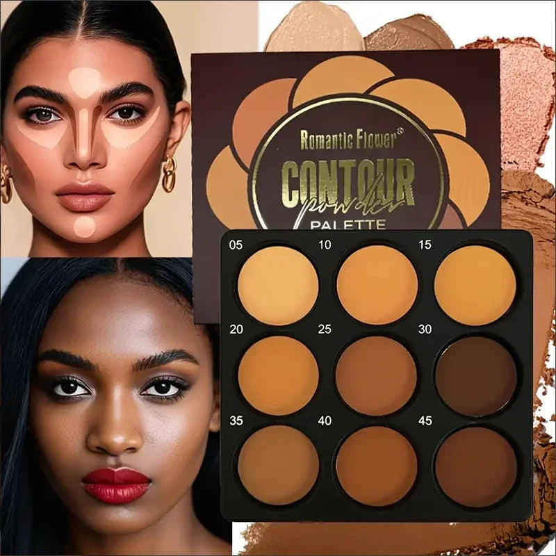 Dark Skin Tone 9-in-1 Face Palette Waterproof Concealer 9 Shades Contour Bronzer - LKBA