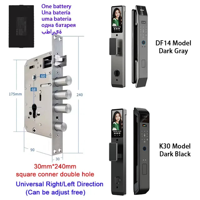 Tuya APP Smart Life APP Control Voice Intercom Smart Lock 3D Face Recognition Fingerprint Password Smart Door Lock with Camera