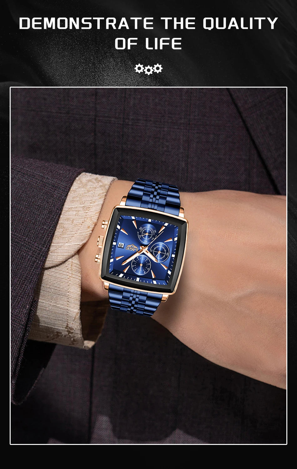 LIGE Top Brand Luxury Mens Watches Fashion Military Square Chronograph Quartz Wristwatches For Men Sports Waterproof Watch Men - LKBA