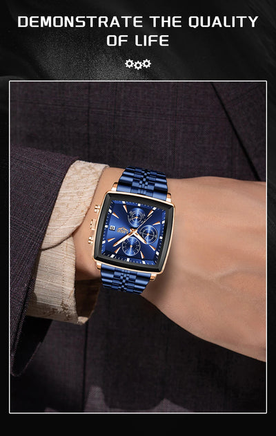 LIGE Top Brand Luxury Mens Watches Fashion Military Square Chronograph Quartz Wristwatches For Men Sports Waterproof Watch Men - LKBA