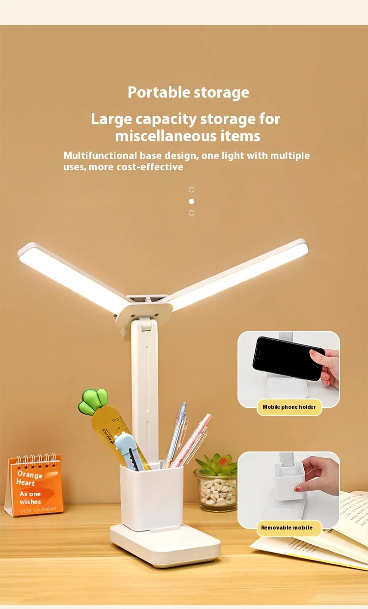 LED double-head desk lamp, 3-level dimmable touch night light, USB rechargeable, eye-protection, foldable bedside reading desk - LKBA