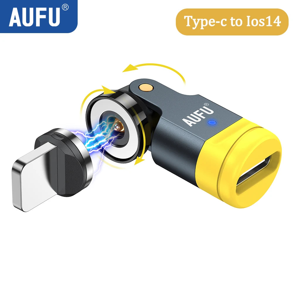 AUFU 540 Degree Rotating Magnetic Adapter USB to Type-C Charging Cable Magnetic USB C Female Converter for iPhone17 Mobile Phone - LKBA