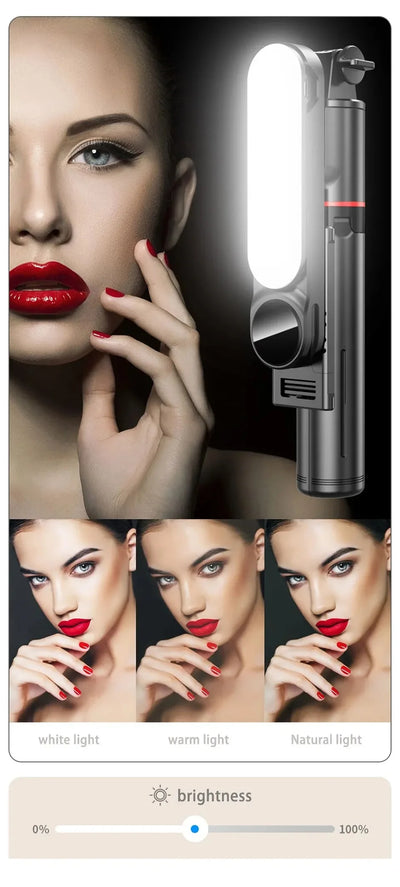 2025 New L15 Wireless Selfie Stick Tripod Stand Foldable Monopod with Led Light for Smart phones - LKBA