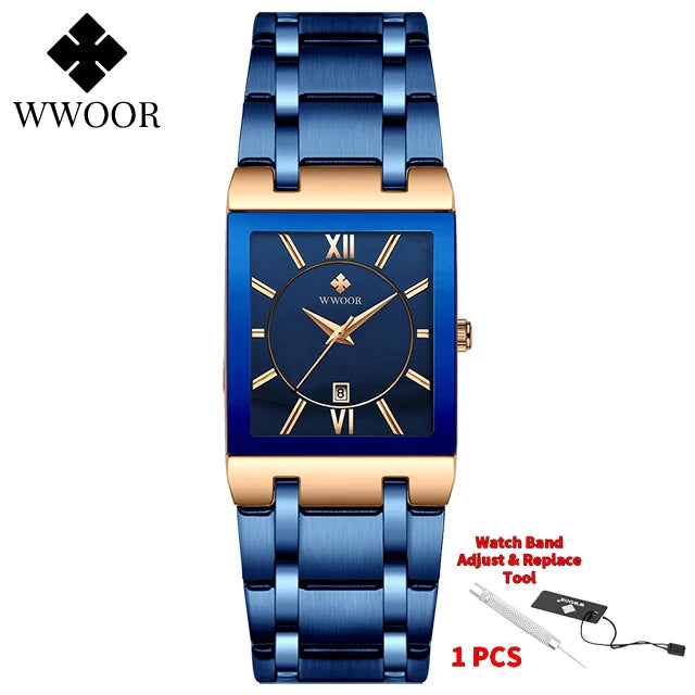 WWOOR Brand Luxury Gold Bracelet Men's Watches Fashion Square Quartz Wrist Watch For Men Stainless Steel Waterproof Reloj Hombre