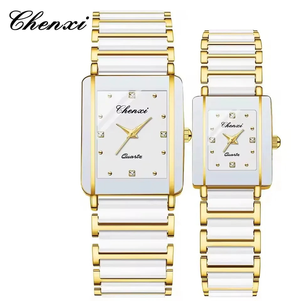 CHENXI 104A Couple's Quartz Watch Gold Black and White Ceramic Luxury Watch Men's and Women's Valentine's Day Gift Watch reloj - LKBA