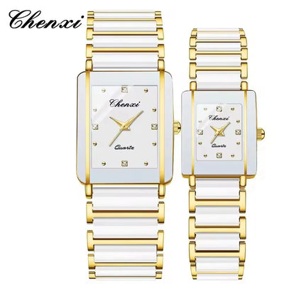 CHENXI 104A Couple's Quartz Watch Gold Black and White Ceramic Luxury Watch Men's and Women's Valentine's Day Gift Watch reloj - LKBA