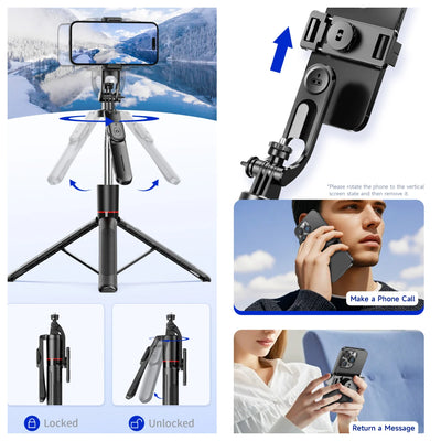 Selfie Stick Tripod with 1708mm Long Monopod Fill Light, Bluetooth Remote, 360° Rotation - LKBA
