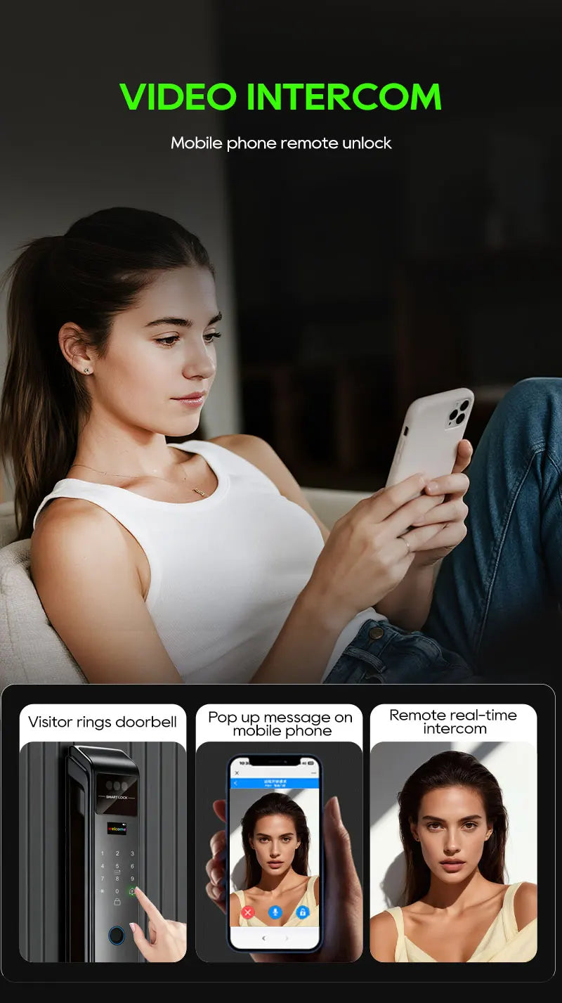 SANKESONG Tuya 3D Face Recognition Smart Lock with Security Camera Digital Electronic Intelligent Fingerprint Lock Dual Battery - LKBA