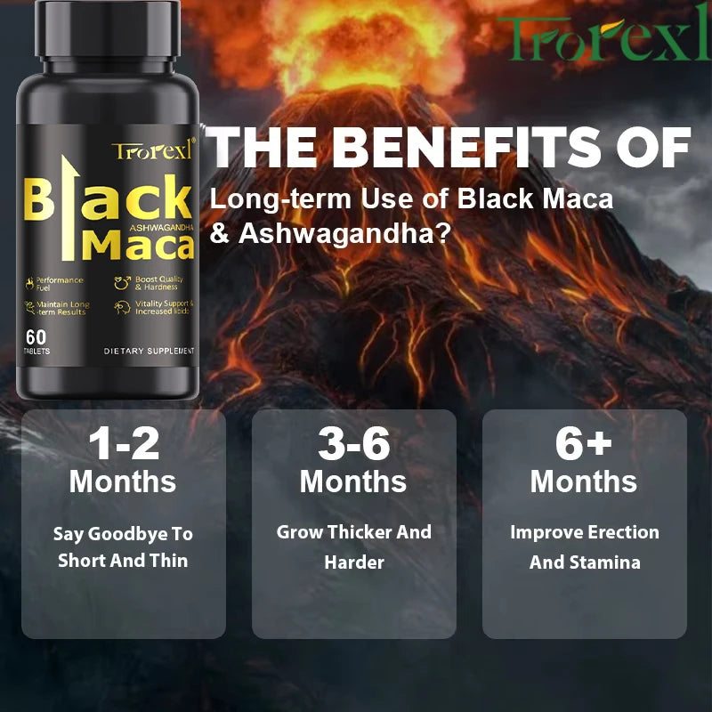 Organic Black Maca Pills 60 Tablets Men Enhancing Supplement Improve Size Endurance Promotes Healthy Energy - LKBA