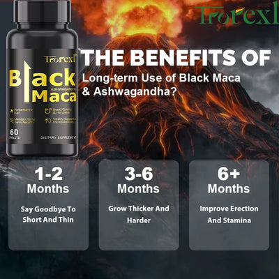 Organic Black Maca Pills 60 Tablets Men Enhancing Supplement Improve Size Endurance Promotes Healthy Energy - LKBA