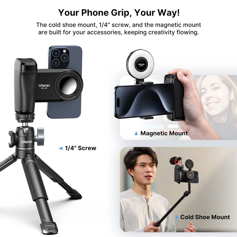 Ulanzi MA35 MagSafe Smartphone Camera Shutter Grip Bluetooth Selfie Handle As Camera Photo Stabilizer Vertical Horizontal Shoot - LKBA