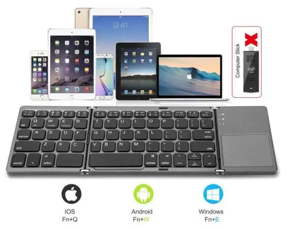 Bluetooth Foldable Keyboard With Touchpad Rechargeable Folding Keyboard with Large Touchpad Tri-Folding Ultra Slim Keyboard - LKBA