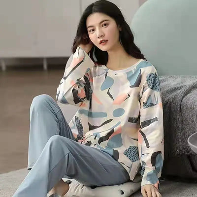 Spring and Autumn New Ladies Pajamas Homewear Set of Long-Sleeved Autumn and Winter Homewear Women Plus Size Pajamas Set - LKBA