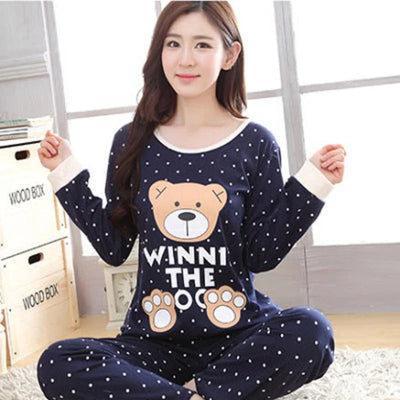 Autumn 2pieces Pyjamas Set Women Thin Sexy Sleepwear Lovely Home Suit 2025 Round Neck Girls Teacup Sleepwear Long Sleeve Pajamas - LKBA