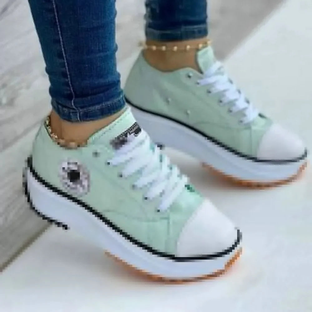 Women’s Pattern Canvas Sneakers  Casual Flat Lace-Up Shoes Zapatillas Mujer Chaussure Femme - LKBA