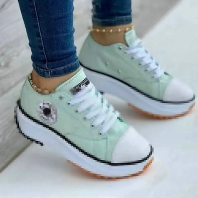 Women’s Pattern Canvas Sneakers  Casual Flat Lace-Up Shoes Zapatillas Mujer Chaussure Femme - LKBA