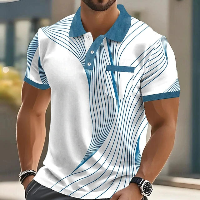 Summer Fashion Short Sleeve Men's Polo Shirts Stripe 3d Print Lapel Man Top High Quality - LKBA