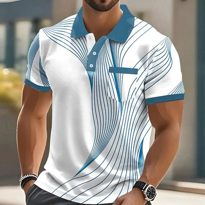 Summer Fashion Short Sleeve Men's Polo Shirts Stripe 3d Print Lapel Man Top High Quality - LKBA