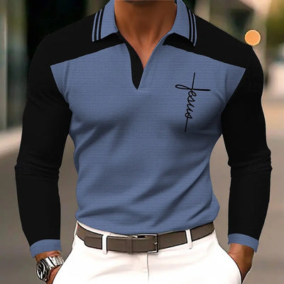 Men's 3D Printed Cross Pattern Golf Shirt Long Sleeve Polo Shirt Business Casual - LKBA