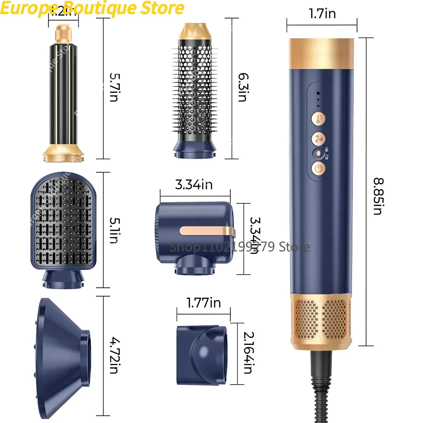 7 In 1 Hair Dryer Brush Brushless High Speed Hair Dryer with Diffuser Ionic Blow Dryer Hot Air Styling Comb Auto Hair Curler - LKBA