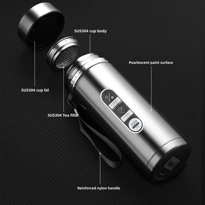 500ML-1Liter Stainless Steel Thermos Bottle with LED Temperature Display Sus304 Tea Water Bottle Vacuum Flask Portable Cups - LKBA