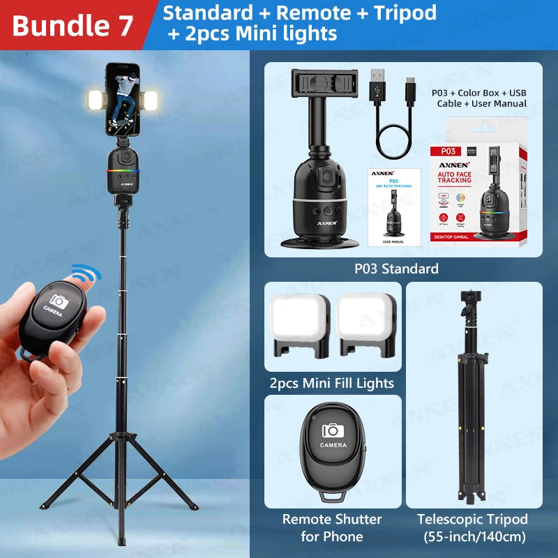 Auto Face Tracking Desktop Gimbal Intelligent Rotating Holder for Mobile Phone - Option Wireless Remote Selfie Smartphone Tripod