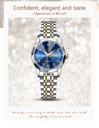 POEDAGAR Fashion Ladies Watch Waterproof Luminous Date Week Watch for Woman High Quality Stainless Steel Women's Quartz Watches - LKBA