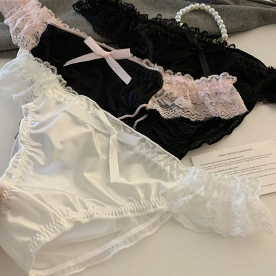 Women's Panties Lace Ruffle Satin Sexy Underwear Women's Low Waist Mesh Hollow Out Panties Sweet Girl Breathable  Briefs Lingeri - LKBA