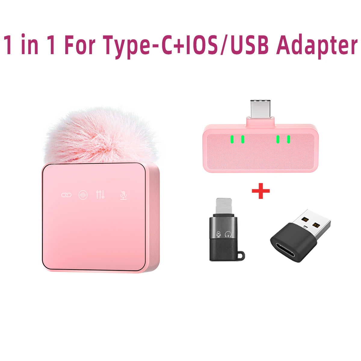 1 In 4 Pink Noise Canceling Lavalier Microphone With Windproof Cap Wireless Mute Function For Cell Phone Portable Audio Video - LKBA