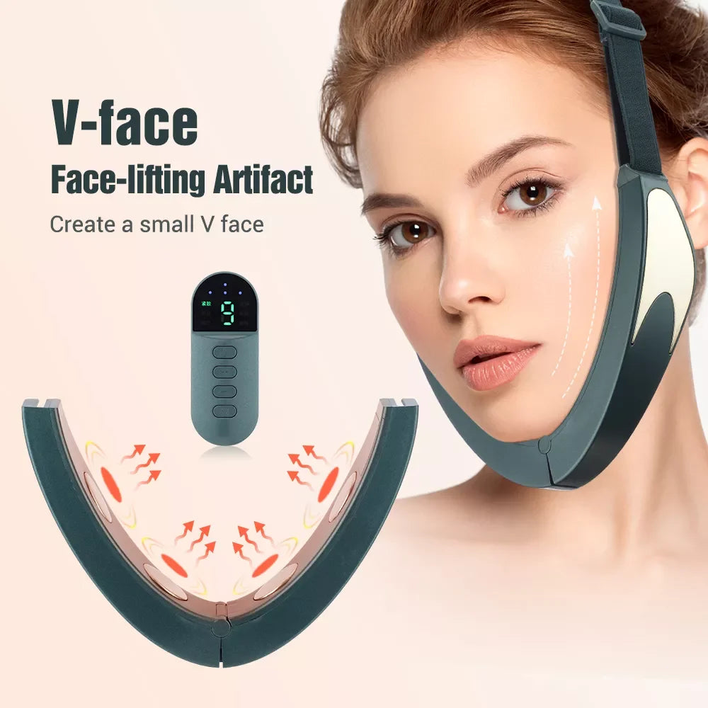Electric V-face Face Lift Device 6Mode Heated Skin Rejuvenation Double Chin V Face Vibration Massager Wireless Remote Control - LKBA