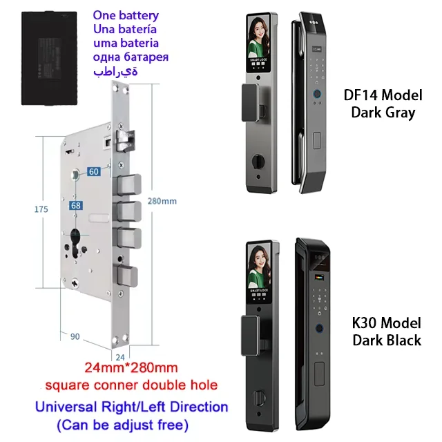 Tuya APP Smart Life APP Control Voice Intercom Smart Lock 3D Face Recognition Fingerprint Password Smart Door Lock with Camera