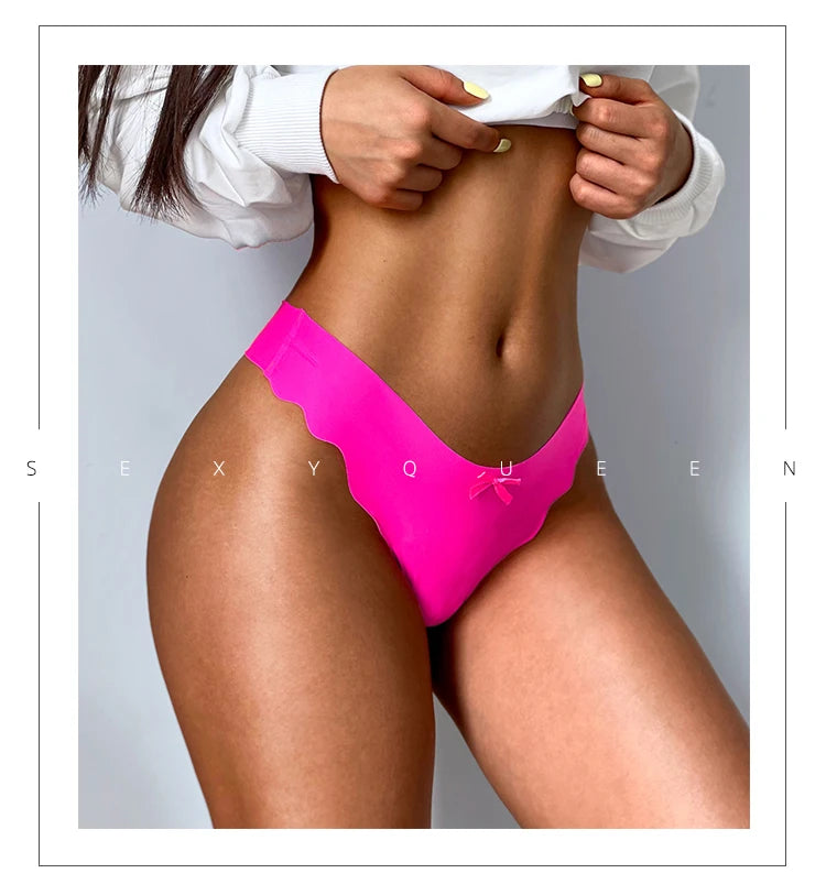 Ultra-thin Quick Drying Lady thong Breathable Ice Silk Women's G-string Comfortable Wave edge Seamless Female T-Pants - LKBA