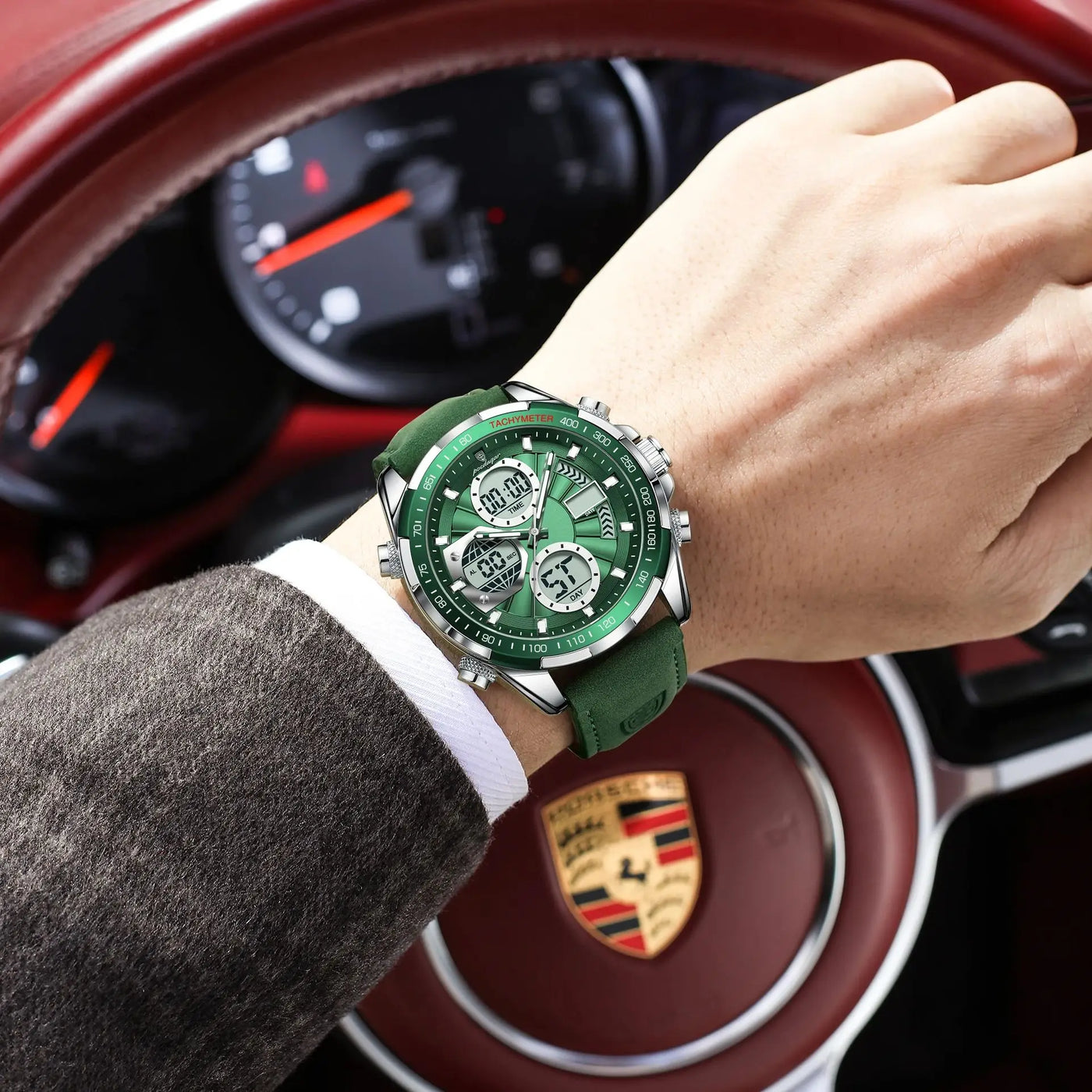 POEDAGAR LED Luxury Men Watch Luminous Week Date Dual Time Display Digital Man Clock Alarm Electronic Men's Quartz Watches Reloj - LKBA