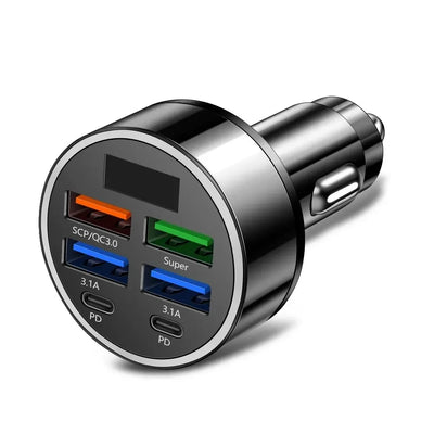 250W PD Car Charger QC3.0 Fast Charge two to Six Port Car Cigarette Lighter Plug Car Charger Flash Charge with Digital Display - LKBA