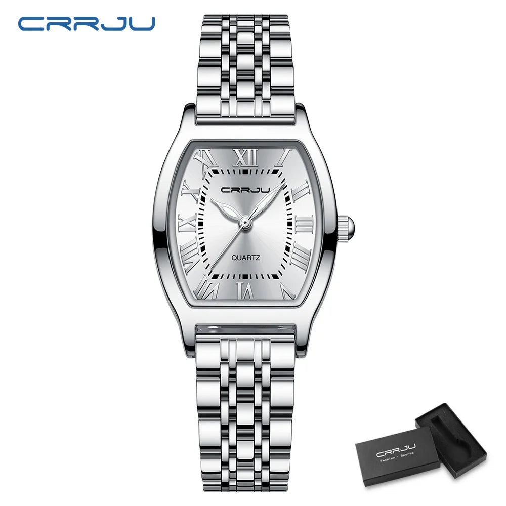 CRRJU Waterproof Women's Square Quartz Dress Watch Ladies Steel Bracelet Wristwatch Relogio Feminin