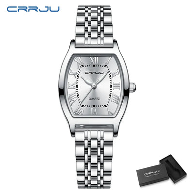 CRRJU Waterproof Women's Square Quartz Dress Watch Ladies Steel Bracelet Wristwatch Relogio Feminin