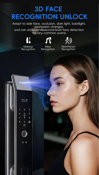 SANKESONG Tuya Smart 3D Face Door Lock Security Camera Monitor Intelligent Fingerprint Password Biometric Dual Battery - LKBA