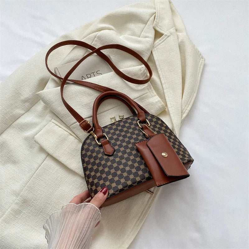 Luxury Shell Fashion Women's Handbag Simple Shoulder Bag Plaid Print Crossbody Bag with Mini Purse - LKBA